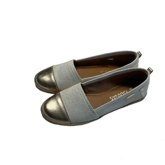 KAANAS Women's Espadrilles Sz 10 Marseille Cap Toe Two Toned Gold Jute Leather - Picture 1 of 8